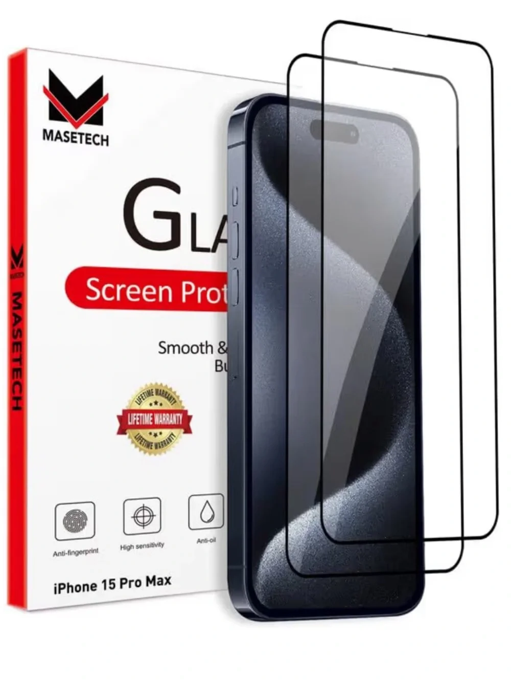 iPhone 15 Pro Max Screen Protector Black Edge Tempered Glass (2 Pack)